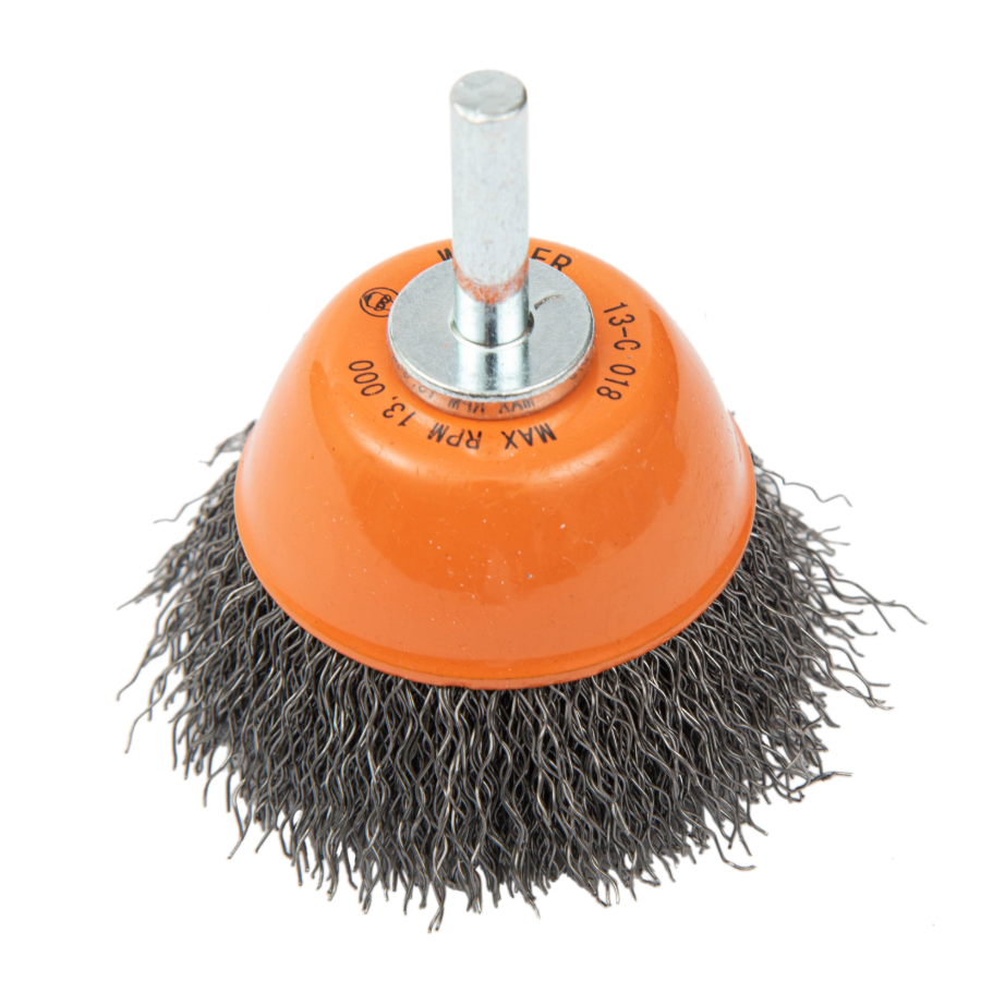 13C018 | Mounted Wire Brush 2-3/8", 1/4" Arbor, Crimped Wires Steel Wires