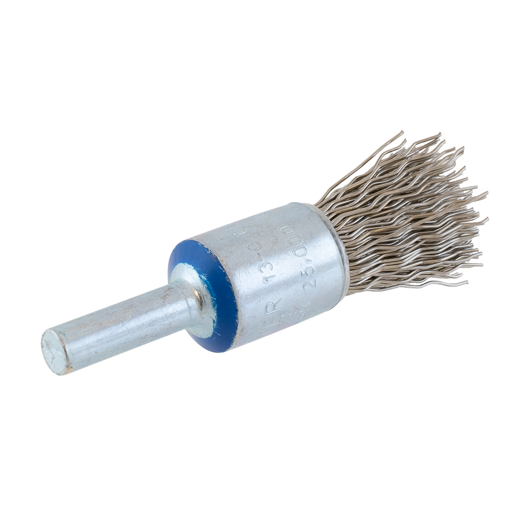 13C055 | Mounted Wire Brush 1/2", 1/4" Arbor, Crimped Wires Stainless Steel Wires