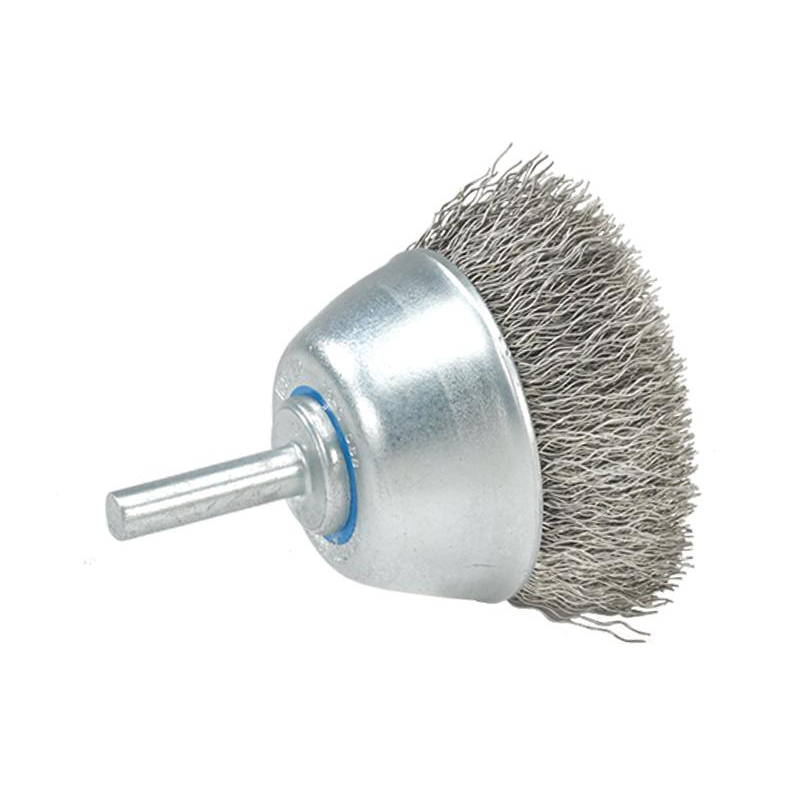 13C065 | Mounted Wire Brush 1-1/2", 1/4" Arbor, Crimped Wires Stainless Steel Wires