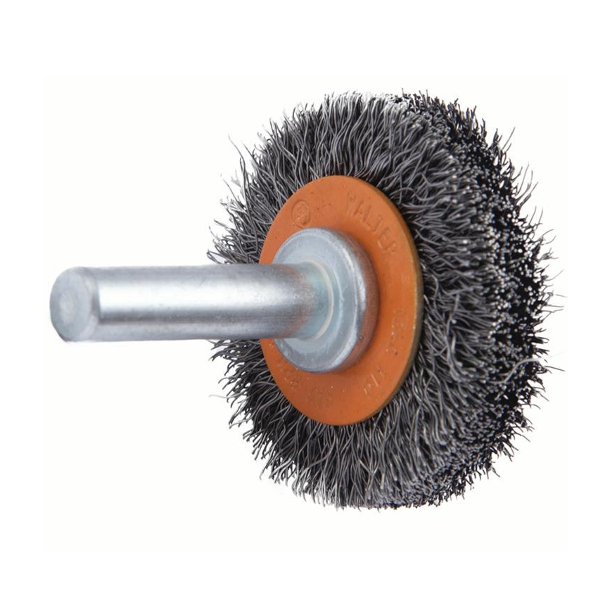13C110 | Mounted Wire Brush 1-3/8", 1/4" Arbor, Crimped Wires Steel Wires