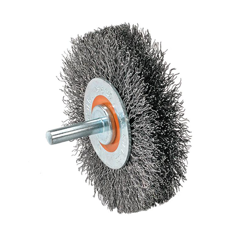 13C125 | Mounted Wire Brush 3", 1/4" Arbor, Crimped Wires Steel Wires