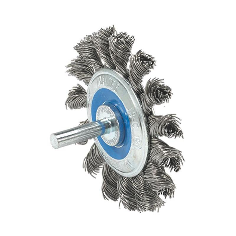 13C180 | Mounted Wire Brush 2-3/4", 1/4" Arbor, Knot-Twisted Stainless Steel Wires