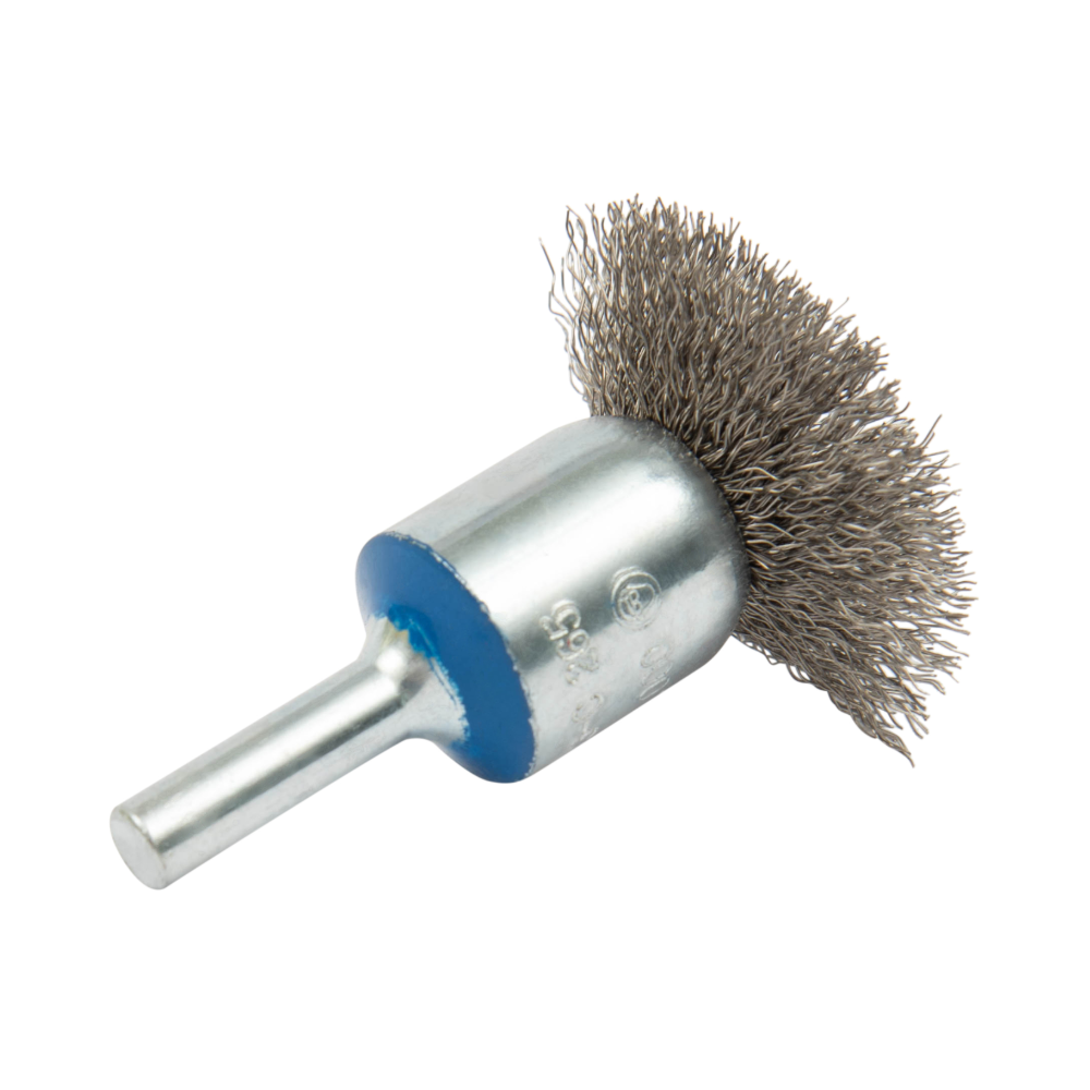 13C265 | Mounted Wire Brush 1-1/2", 1/4" Arbor, Crimped Wires Stainless Steel Wires