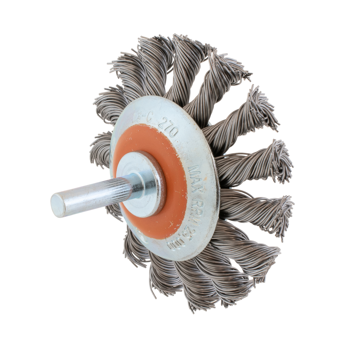 13C270 | Mounted Wire Brush 3", 1/4" Arbor, Knot-Twisted Steel Wires