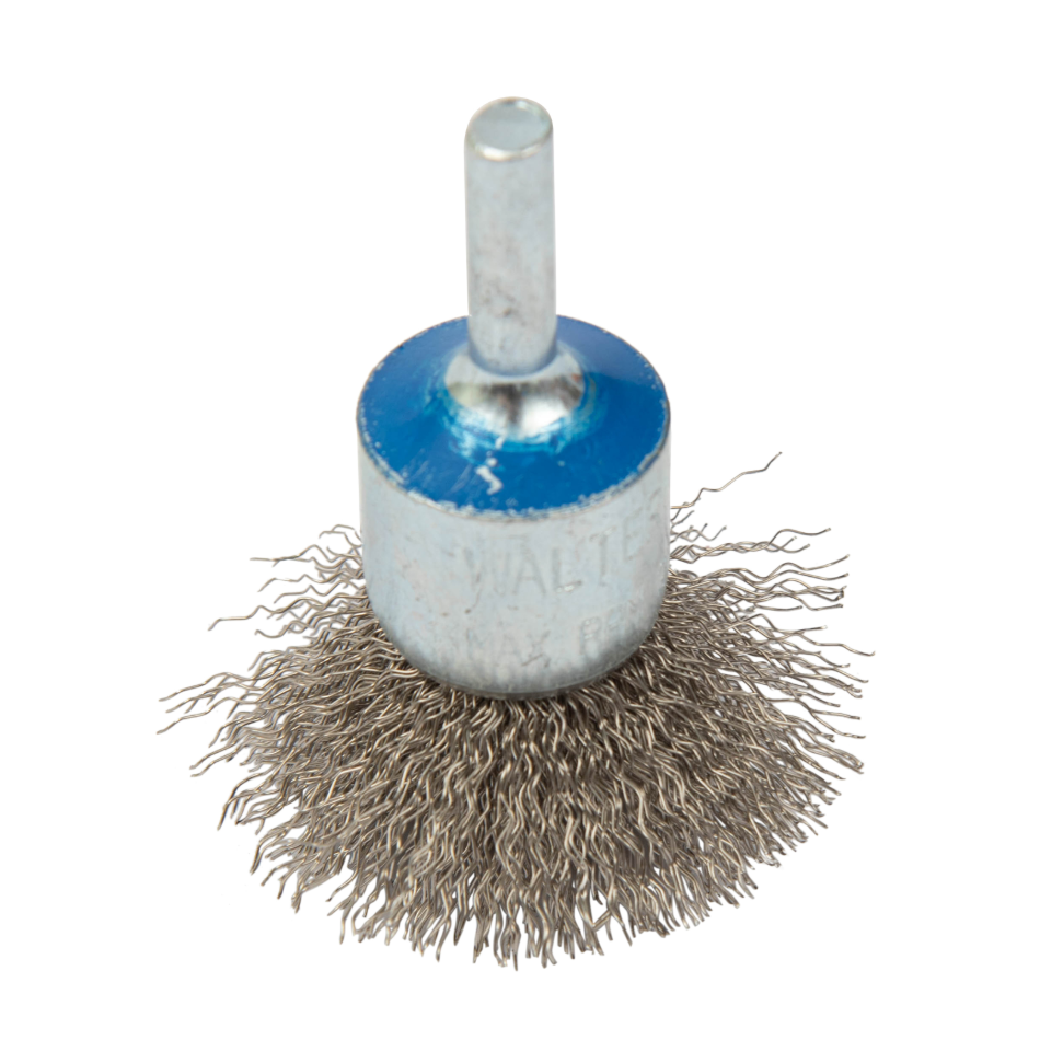 13C275 | Mounted Wire Brush 2", 1/4" Arbor, Crimped Wires Stainless Steel Wires