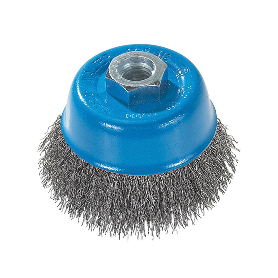 13D314 | Wire Cup Brush 3", 5/8"-11 Arbor, Crimped Stainless Steel Wires