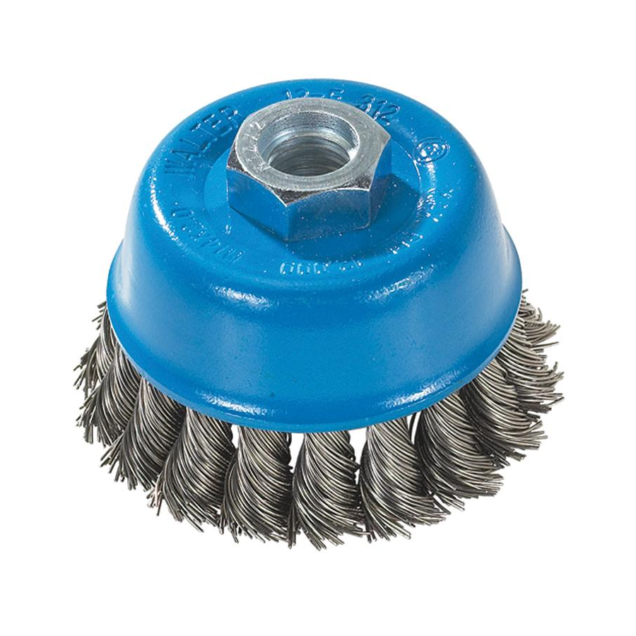 13F314 | Wire Cup Brush 3", 5/8"-11 Arbor, Knot-Twisted Stainless Steel Wires