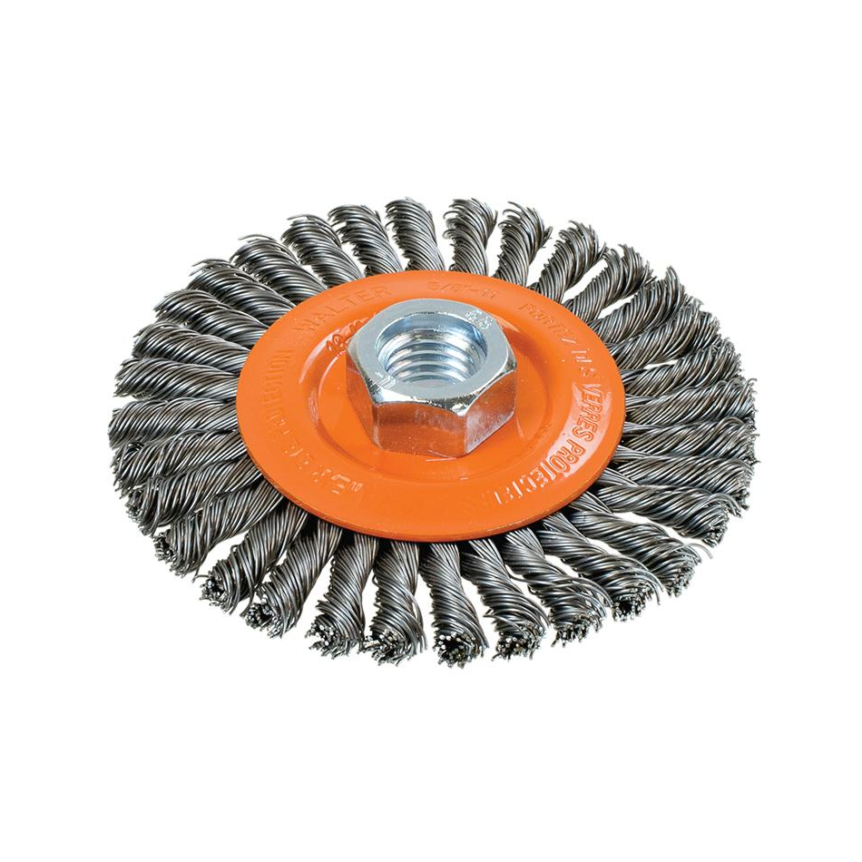 13K404 | Wire Wheel Brush 4", 5/8"-11 Arbor, Stringer Bead Knot-Twisted Steel Wires