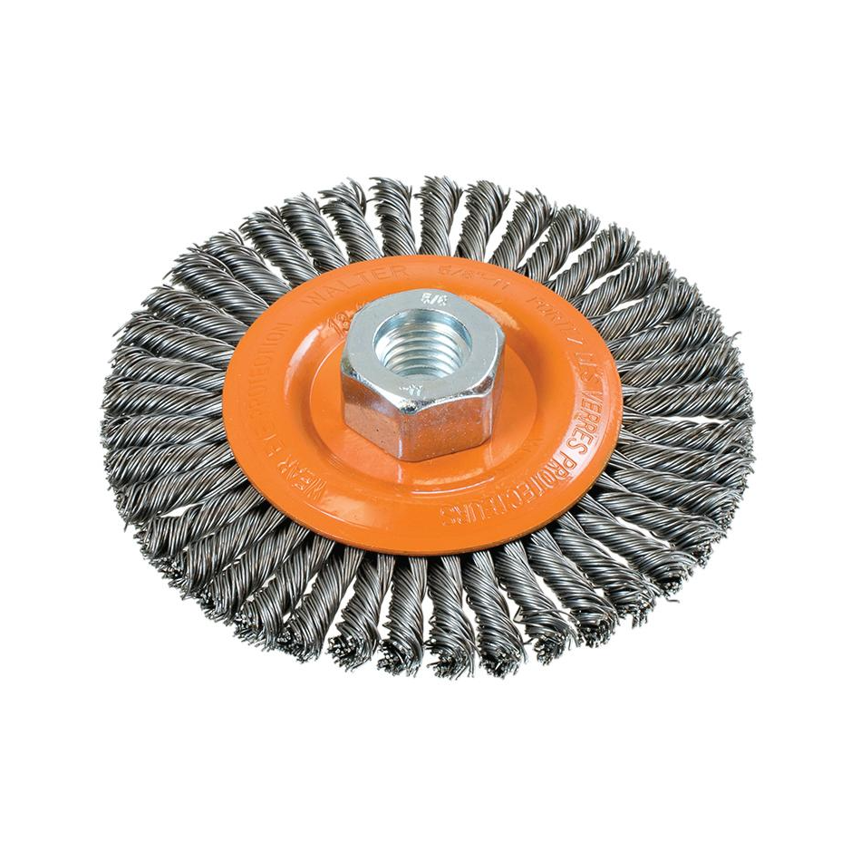 13K454 | Wire Wheel Brush 4-1/2", 5/8"-11 Arbor, Stringer Bead Knot-Twisted Steel Wires
