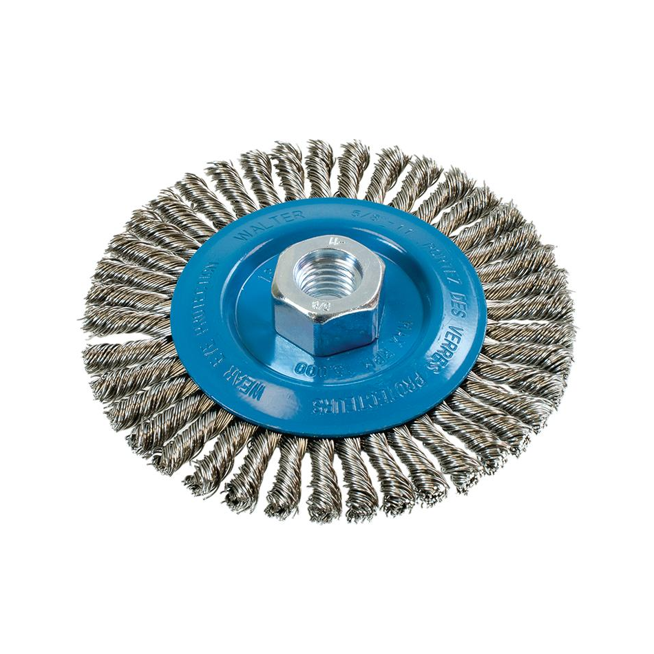 13K514 | Wire Wheel Brush 5", 5/8"-11 Arbor, Stringer Bead Knot-Twisted Stainless Steel Wires