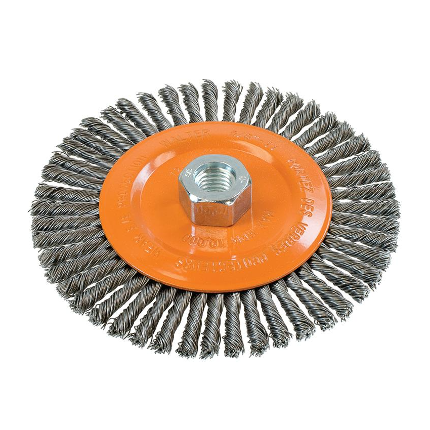 13K604 | Wire Wheel Brush 6", 5/8"-11 Arbor, Stringer Bead Knot-Twisted Steel Wires
