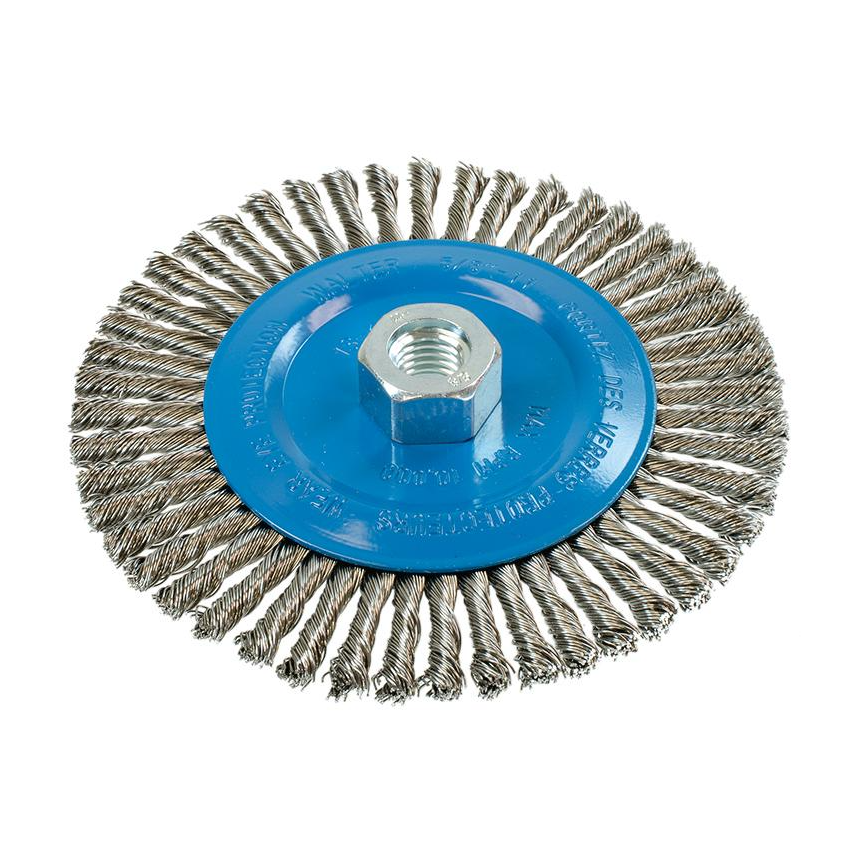 13K614 | Wire Wheel Brush 6", 5/8"-11 Arbor, Stringer Bead Knot-Twisted Stainless Steel Wires