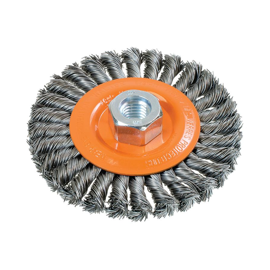 13L454 | Wire Wheel Brush 4-1/2", 5/8"-11 Arbor, Wide Knot-Twisted Steel Wires
