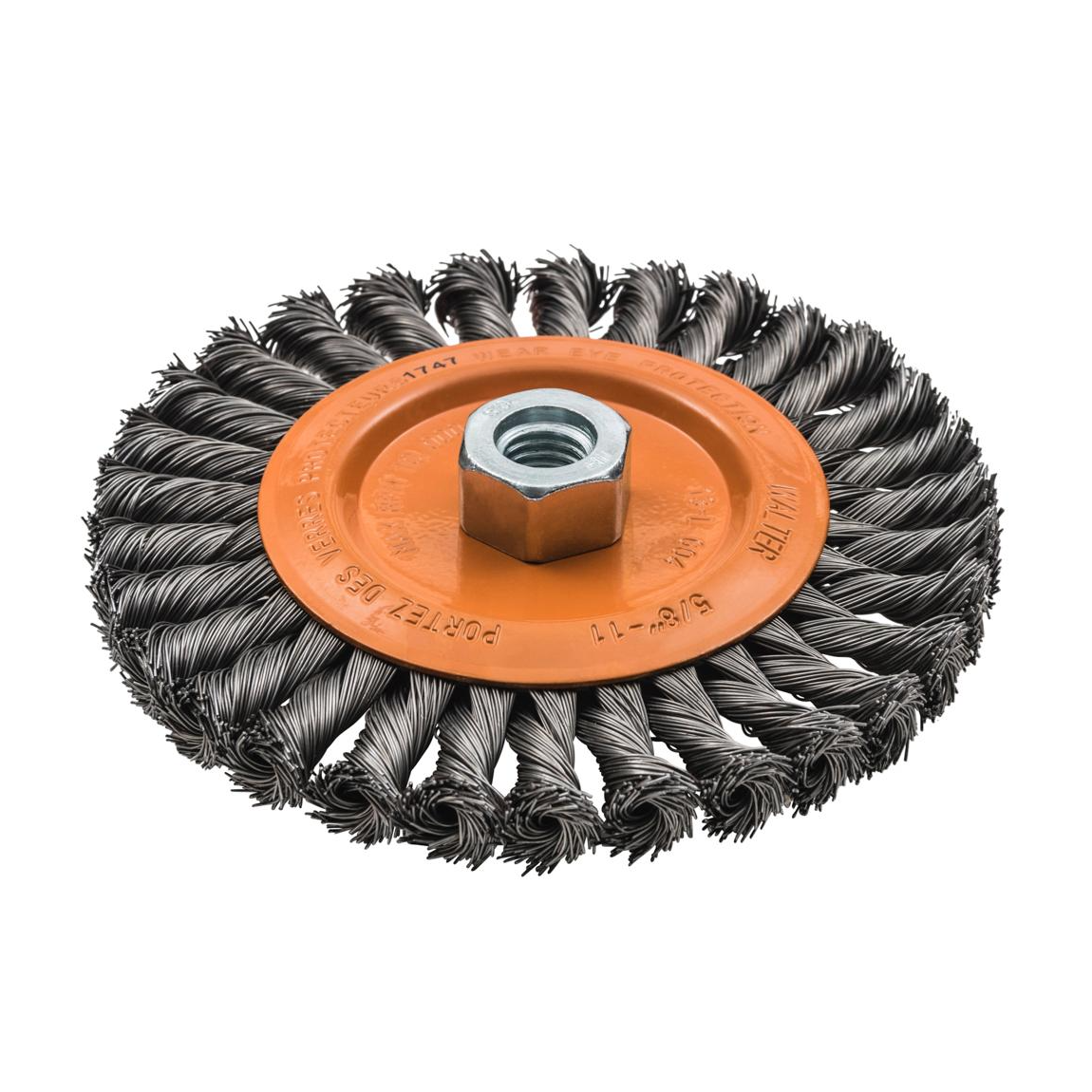 13L604 | Wire Wheel Brush 6", 5/8"-11 Arbor, Wide Knot-Twisted Steel Wires