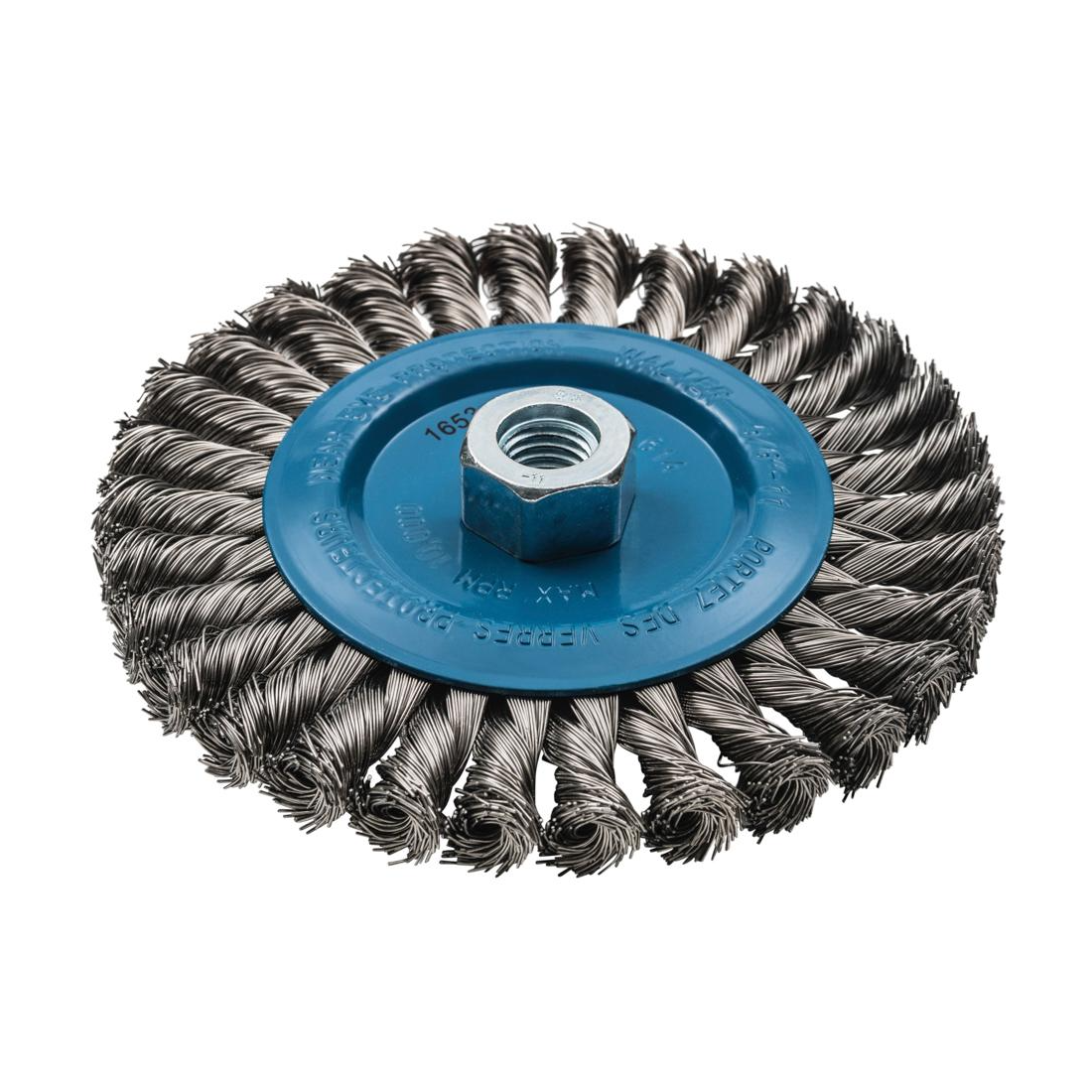 13L614 | Wire Wheel Brush 6", 5/8"-11 Arbor, Wide Knot-Twisted Stainless Steel Wires