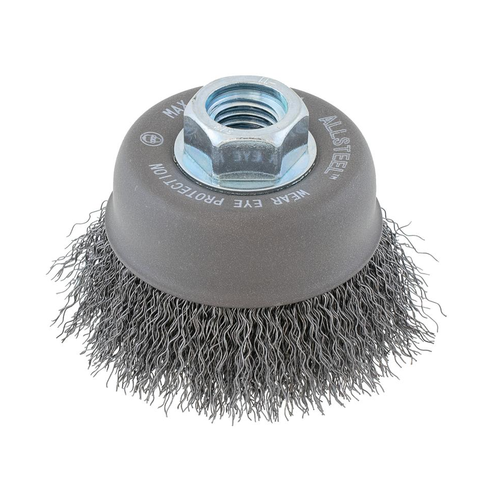 13W301 | All Metal™ Wire Cup Brush 3", 5/8"-11 Arbor, Crimped Steel Wires