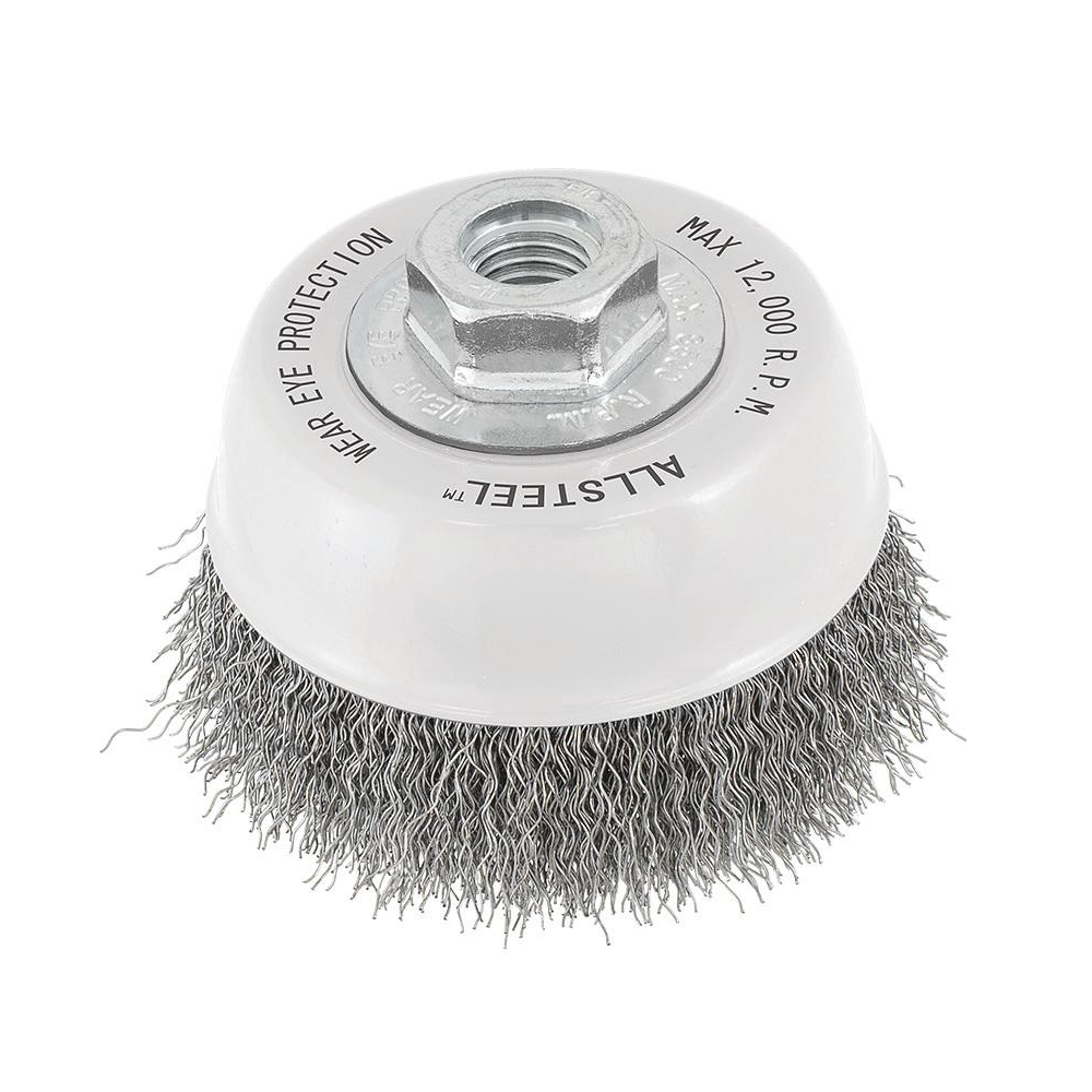 13W302 | All Metal™ Wire Cup Brush 3", 5/8"-11 Arbor, Crimped Stainless Steel Wires