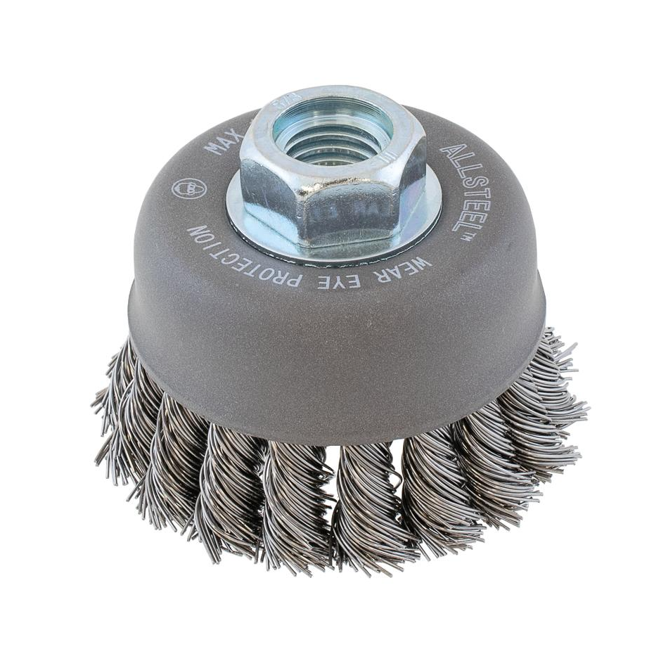 13W311 | All Metal™ Wire Cup Brush 3", 5/8"-11 Arbor, Knot-Twisted Steel Wires