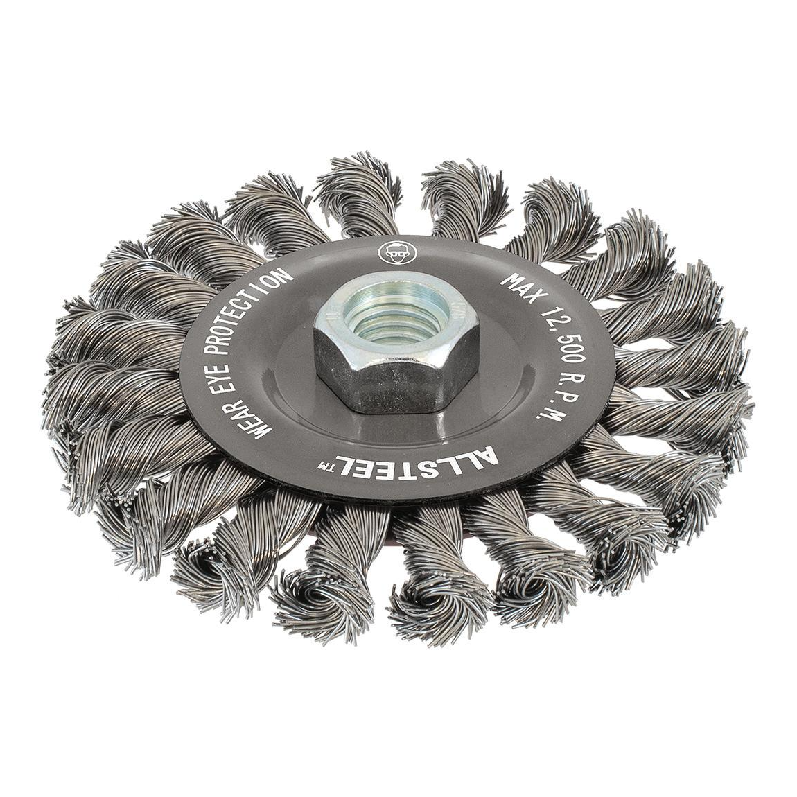 13W451 | All Metal™ Wire Wheel Brush 4-1/2", 5/8"-11 Arbor, Knot-Twisted Steel Wires