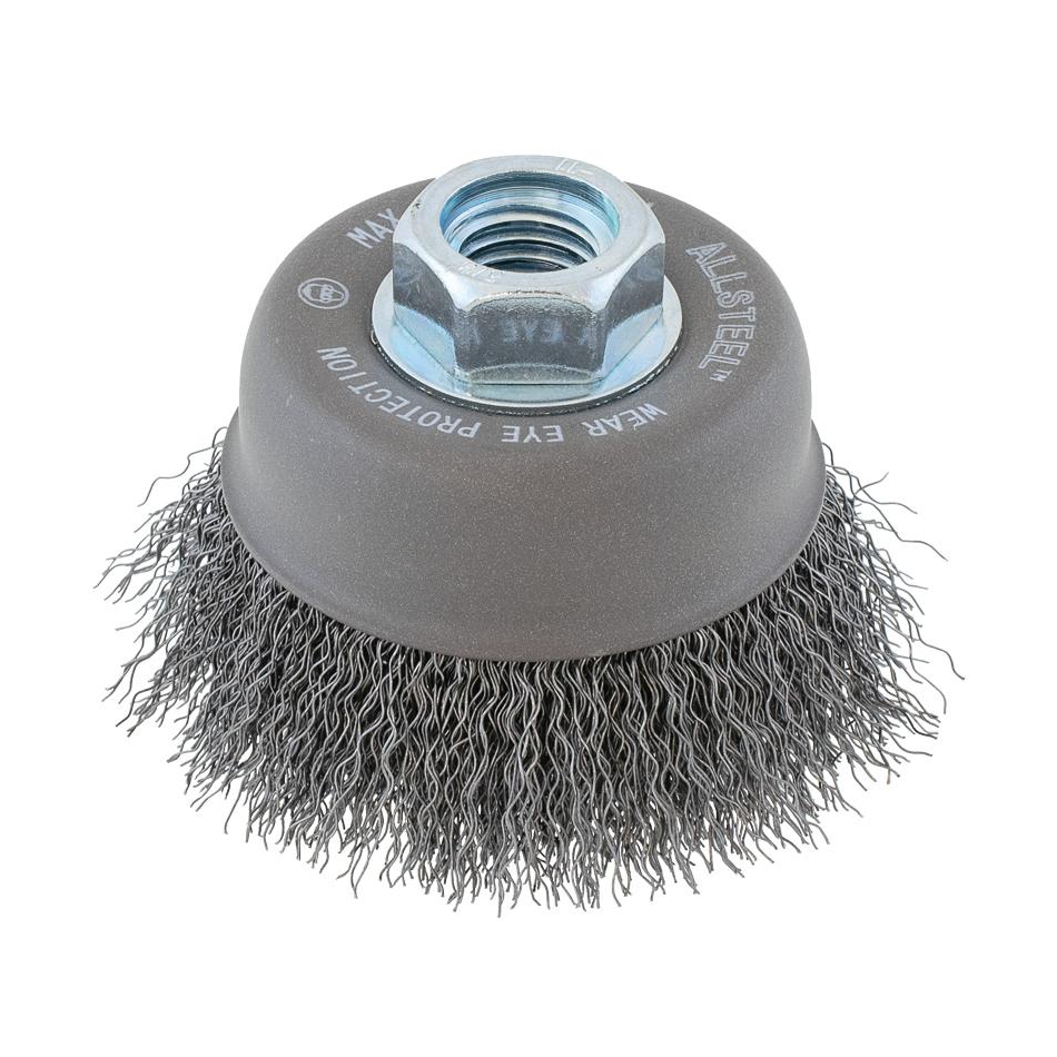 13W501 | All Metal™ Wire Cup Brush 5", 5/8"-11 Arbor, Crimped Steel Wires