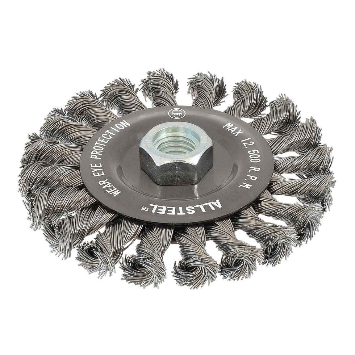 13W551 | All Metal™ Wire Wheel Brush 5", 5/8"-11 Arbor, Knot-Twisted Steel Wires