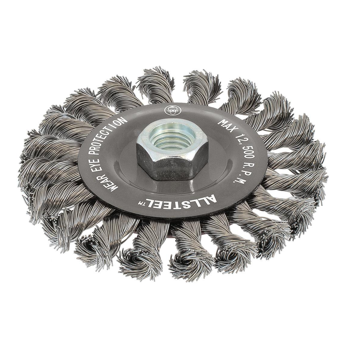 13W651 | All Metal™ Wire Wheel Brush 6", 5/8"-11 Arbor, Knot-Twisted Steel Wires