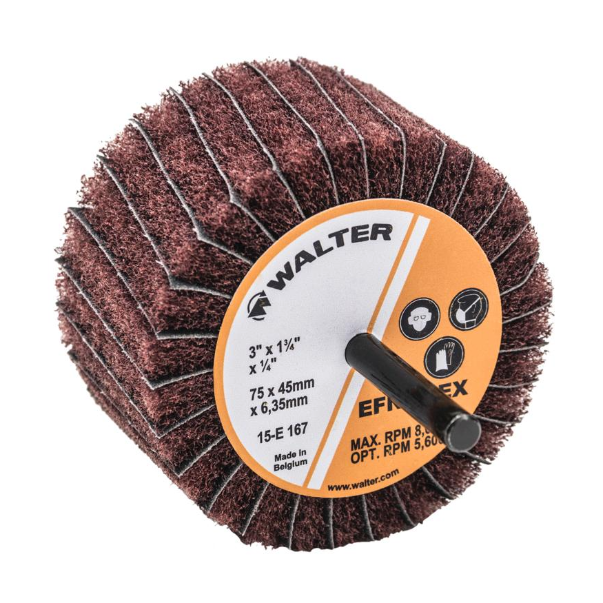 15E167 | TWO-IN-ONE™ Flap Wheel 3" x 1-3/4", 1/4"Arbor, Extra fine, Flexible, Non-Woven and Cloth