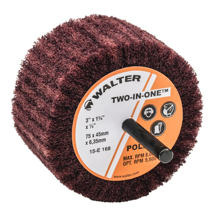 15E168 | TWO-IN-ONE™ Flap Wheel 3" x 1-3/4", 1/4"Arbor, Polish, Non-Woven and Cloth