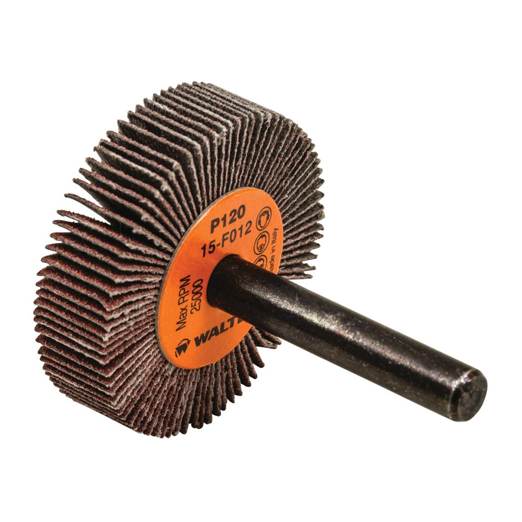 15F012 | COOLCUT™ Flap Wheel 1-1/2" x 3/8", 1/4" Arbor, 120 Grit, Cloth