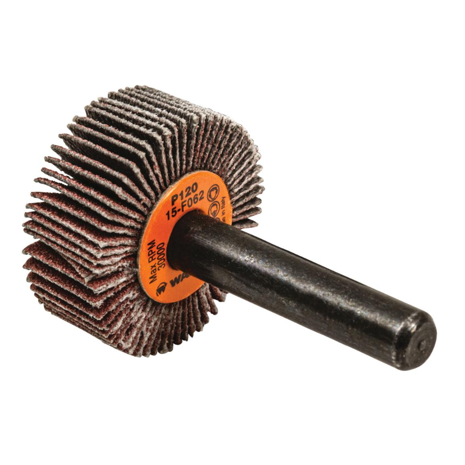 15F062 | COOLCUT™ Flap Wheel 1" x 3/8", 1/4" Arbor, 120 Grit, Cloth