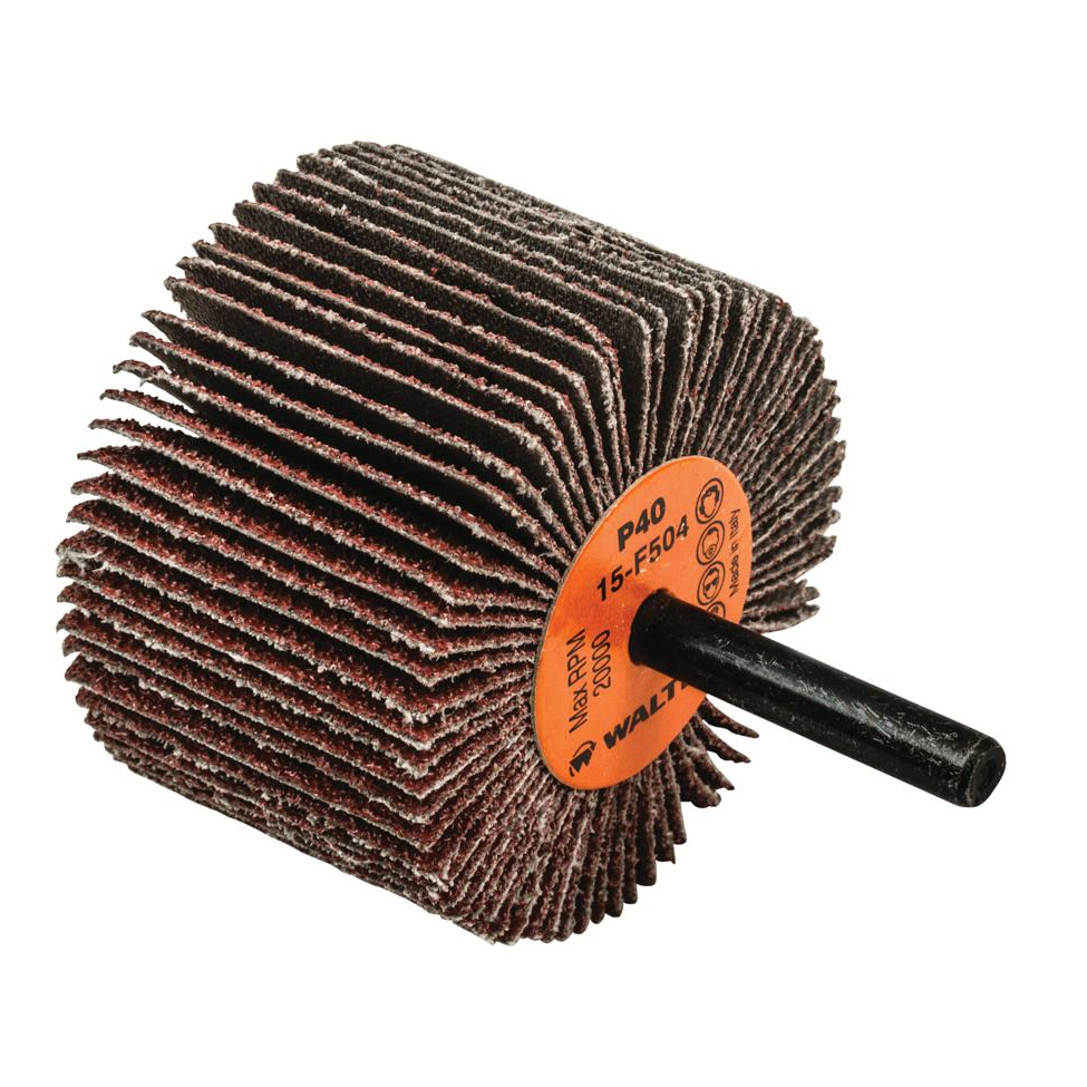 15F504 | COOLCUT™ Flap Wheel 2-1/2" x 1-1/2", 1/4" Arbor, 40 Grit, Cloth