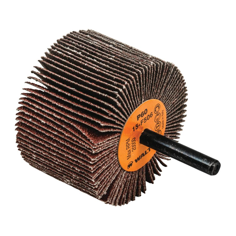 15F506 | COOLCUT™ Flap Wheel 2-1/2" x 1-1/2", 1/4" Arbor, 60 Grit, Cloth