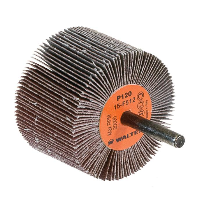 15F512 | COOLCUT™ Flap Wheel 2-1/2" x 1-1/2", 1/4" Arbor, 120 Grit, Cloth