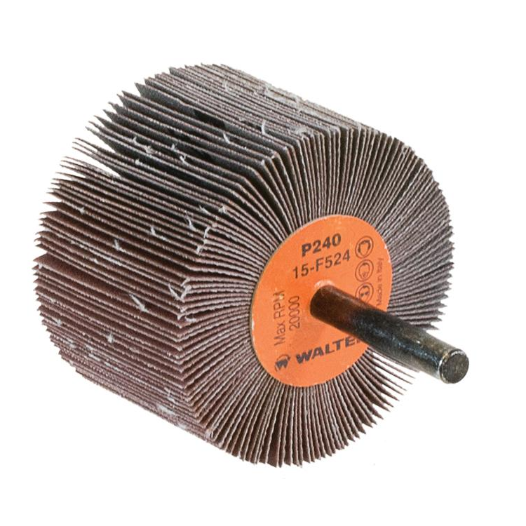 15F524 | COOLCUT™ Flap Wheel 2-3/8" x 1-1/2", 1/4" Arbor, 240 Grit, Cloth