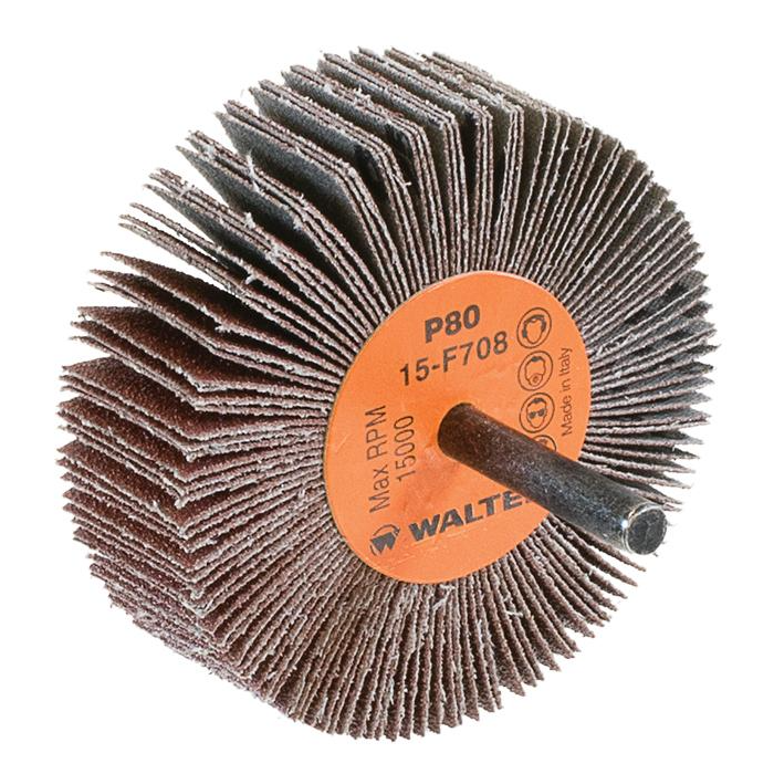 15F708 | COOLCUT™ Flap Wheel 3" x 1", 1/4" Arbor, 80 Grit, Cloth