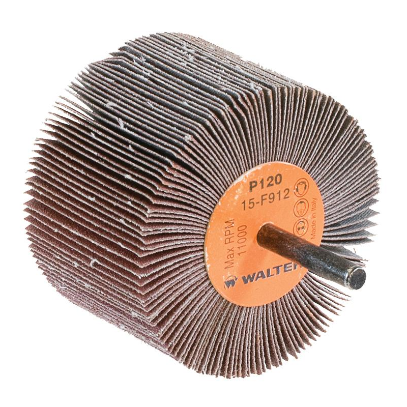 15F912 | COOLCUT™ Flap Wheel 3" x 2", 1/4" Arbor, 120 Grit, Cloth