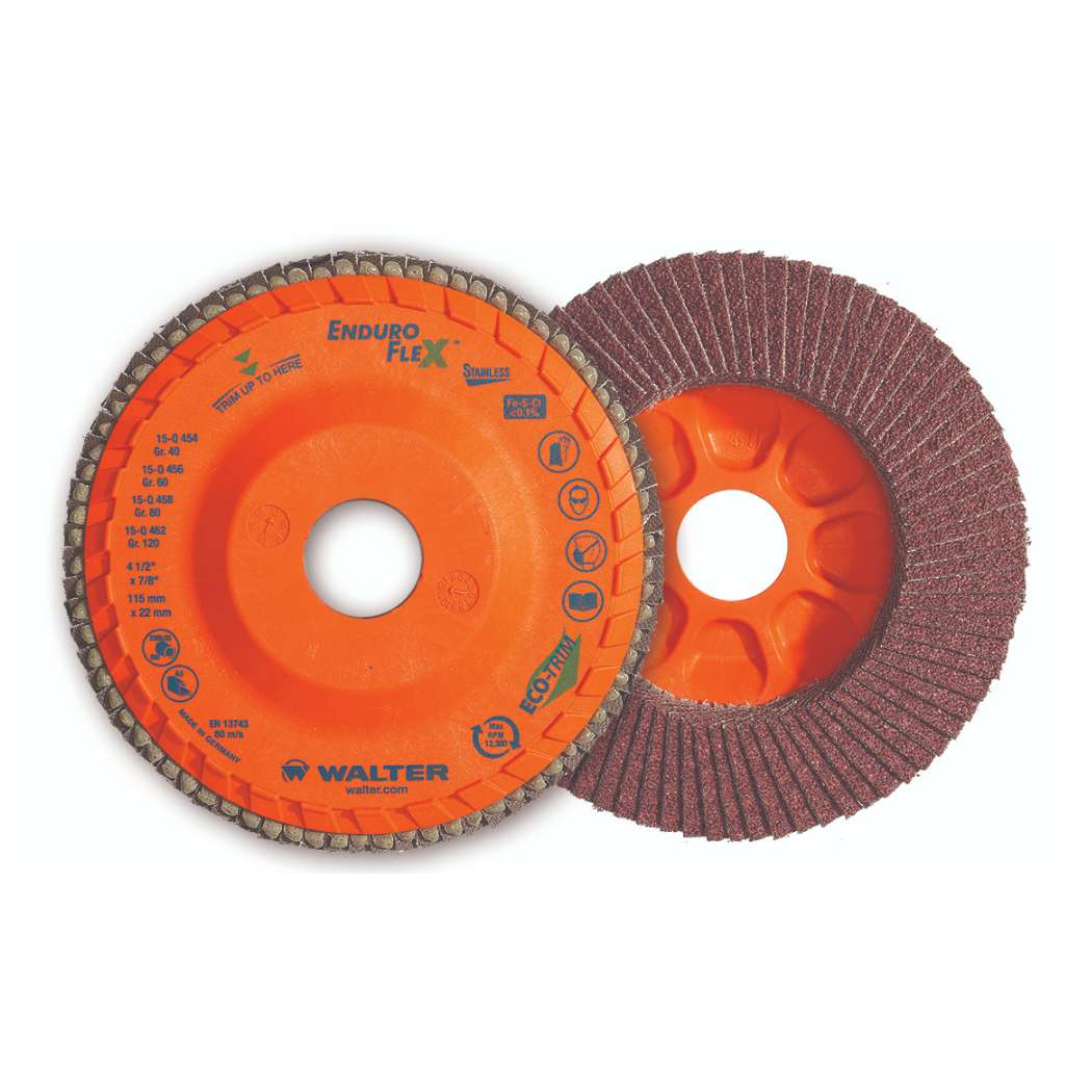 15Q454 | ENDURO-FLEX™ STAINLESS Flap Disc 4-1/2", 7/8" Arbor, 40 Grit, Type 27