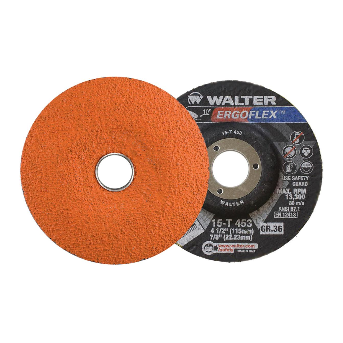 15T453 | ERGOFLEX™ Grinding Wheel 4-1/2", 7/8" Arbor, 36 Grit, Type 29, Ceramic