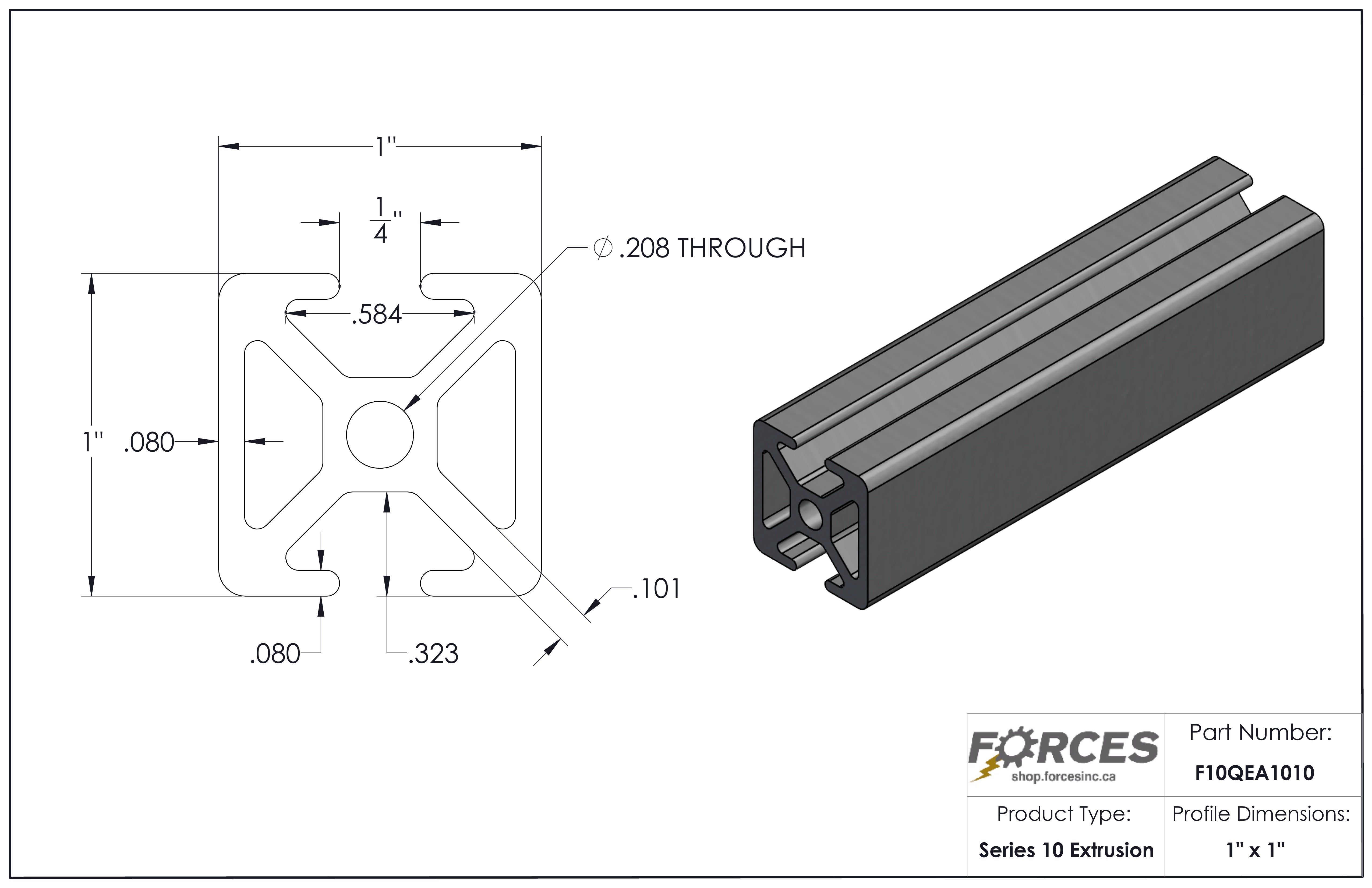 1" x 1" Opposite Smooth Bi-Slotted Aluminum Extrusion