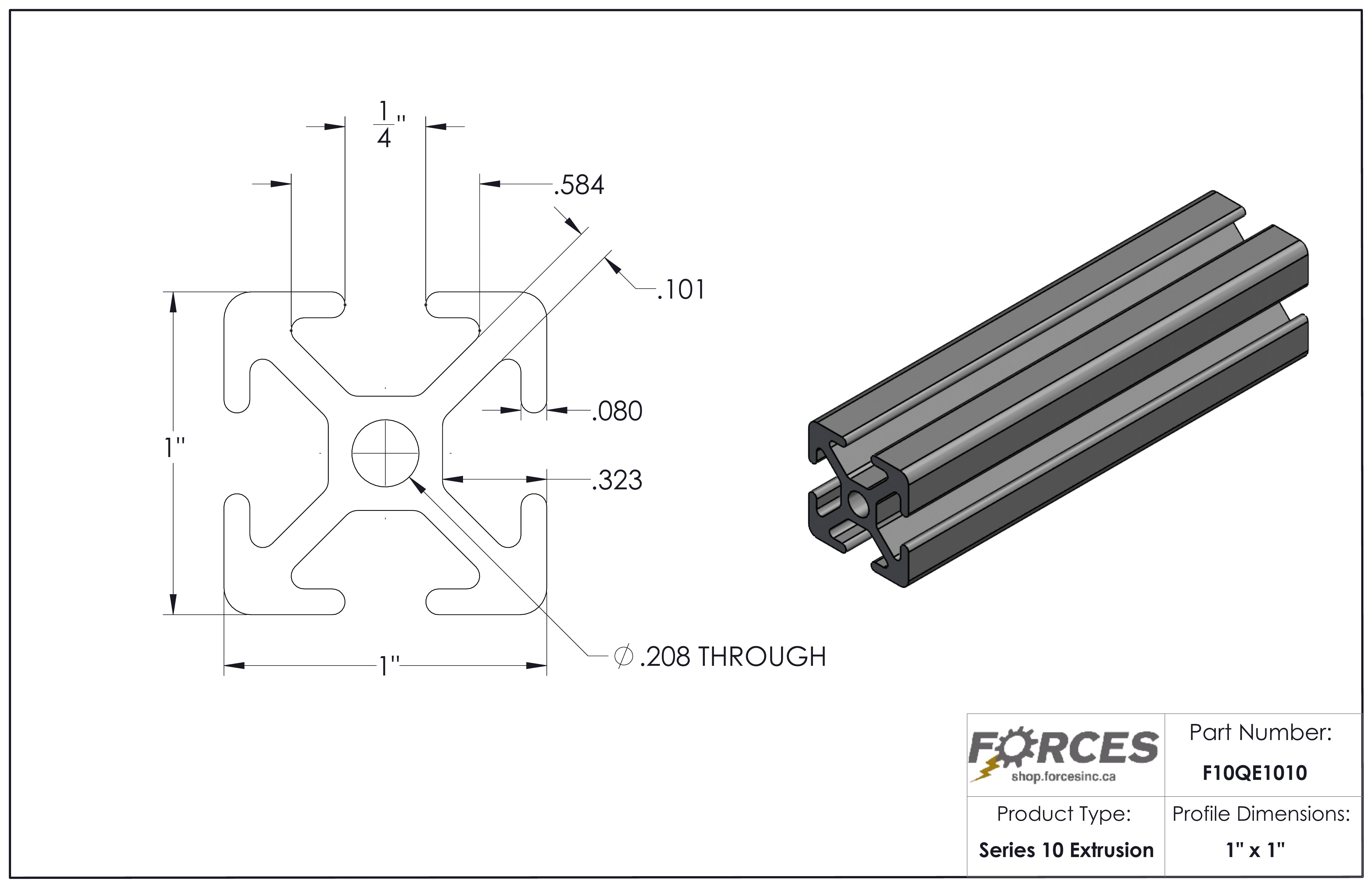 1" x 1" Smooth T-Slotted Aluminum Extrusion