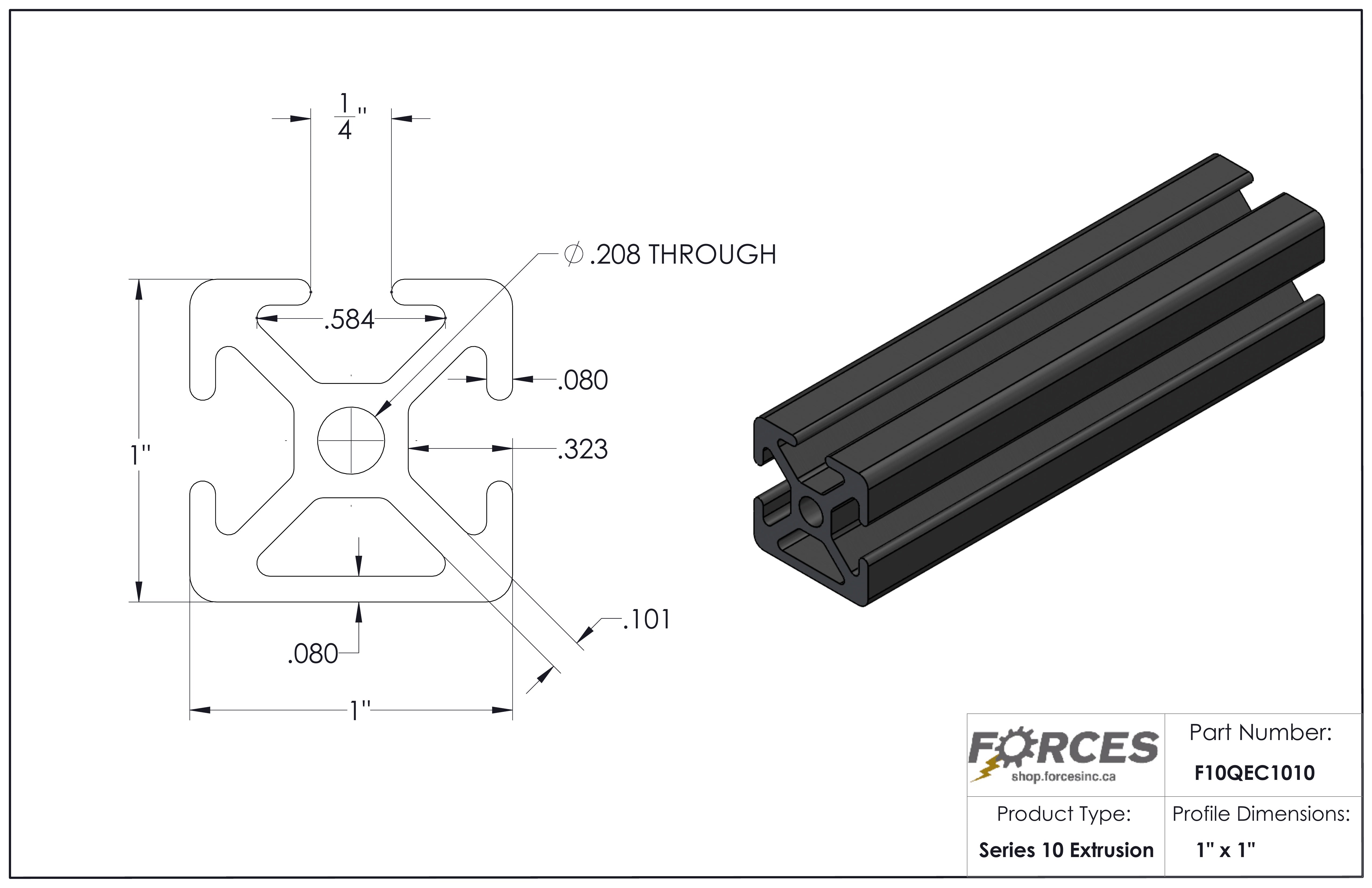 1" x 1" Black Smooth Tri-Slotted Aluminum Extrusion