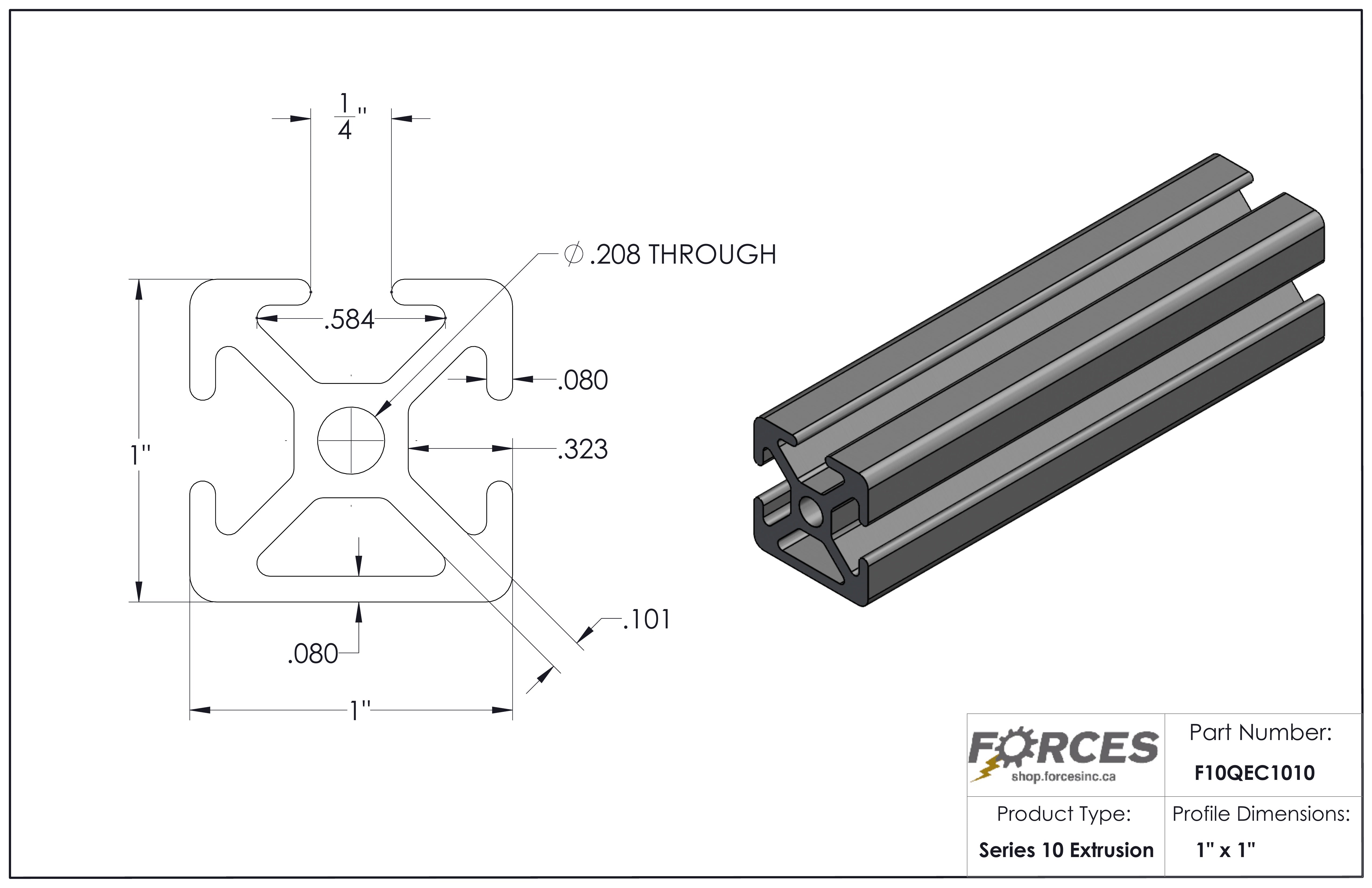 1" x 1" Smooth Tri-Slotted Aluminum Extrusion