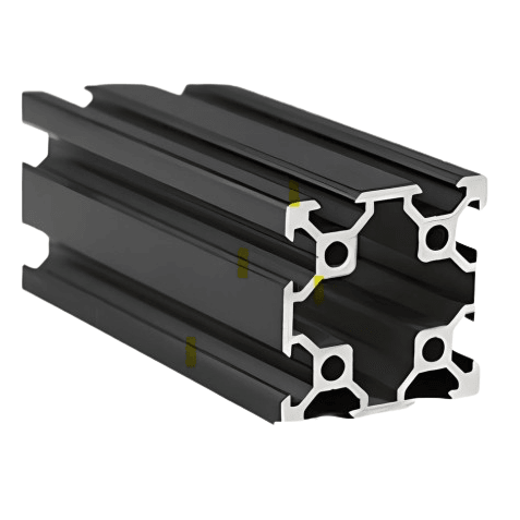 2" x 2" Black Smooth T-Slotted Aluminum Extrusion - 1ft Bar - Forces Inc