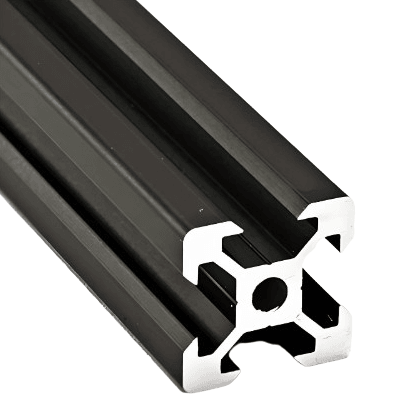 20mm x 20mm Black Smooth T-Slotted Aluminum Extrusion - 1ft Bar - Forces Inc