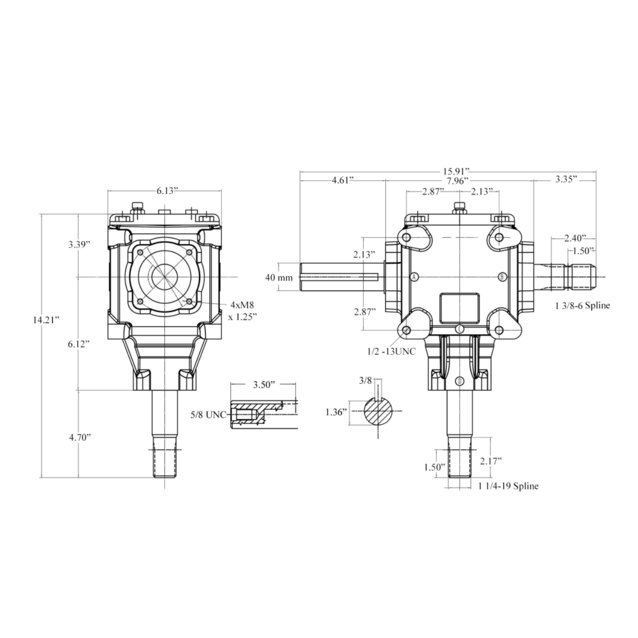 Agricultural Gear Speed Reducer 1:1 Fan Shaft 40mm - Cast Iron