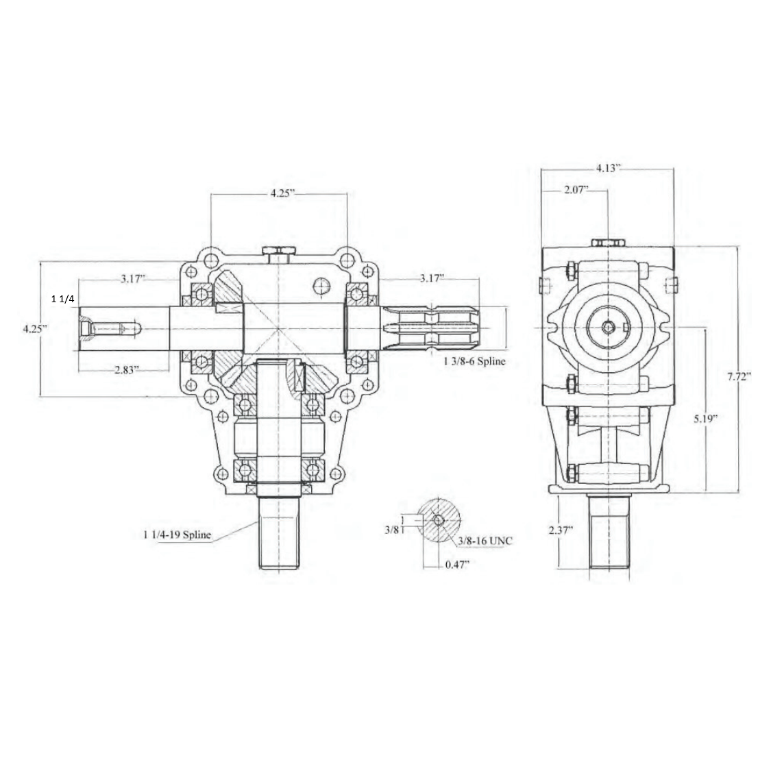 Agricultural Gear Speed Reducer 1:1.46 Fan Shaft 31.75mm - Aluminum