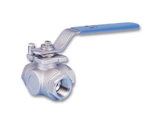 3 Way T Port Ball Valve 3/4" NPT 1000 WOG Stainless Steel 316 - Forces Inc