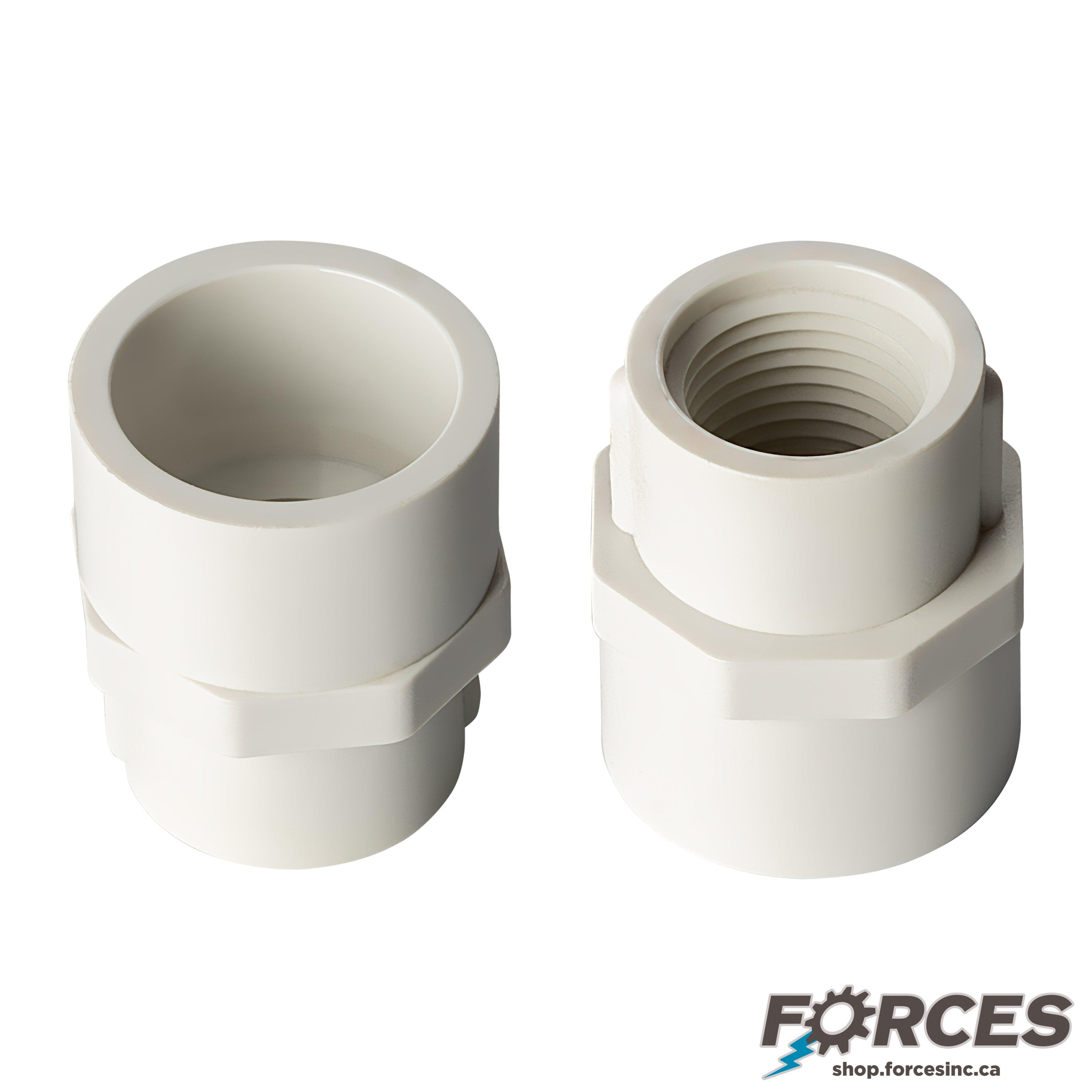 3/4" x 1/2" Adapter (SOC x Red. FPT) Sch 40 - PVC white | 435101W - Forces Inc