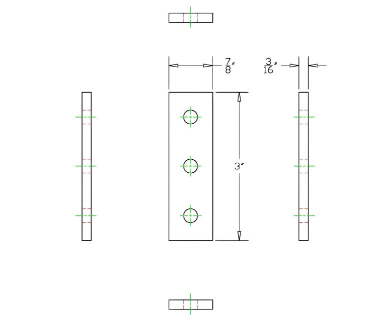 3 Hole Joining Plate 1" x 3" x 3/16" | 10 Series Aluminum T-Slot