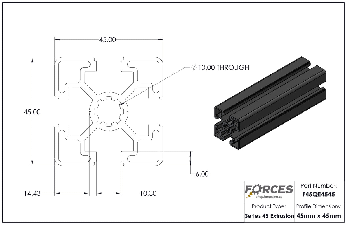 45mm x 45mm Black Smooth T-Slotted Aluminum Extrusion